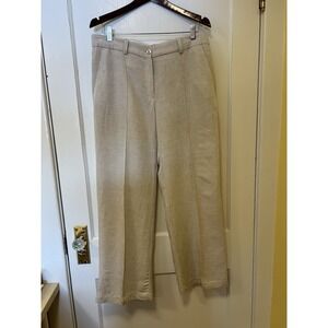 Women's Linen Blend Trouser Pants Dressy Beige/Tan Sz 12 Preppy Academia Spring